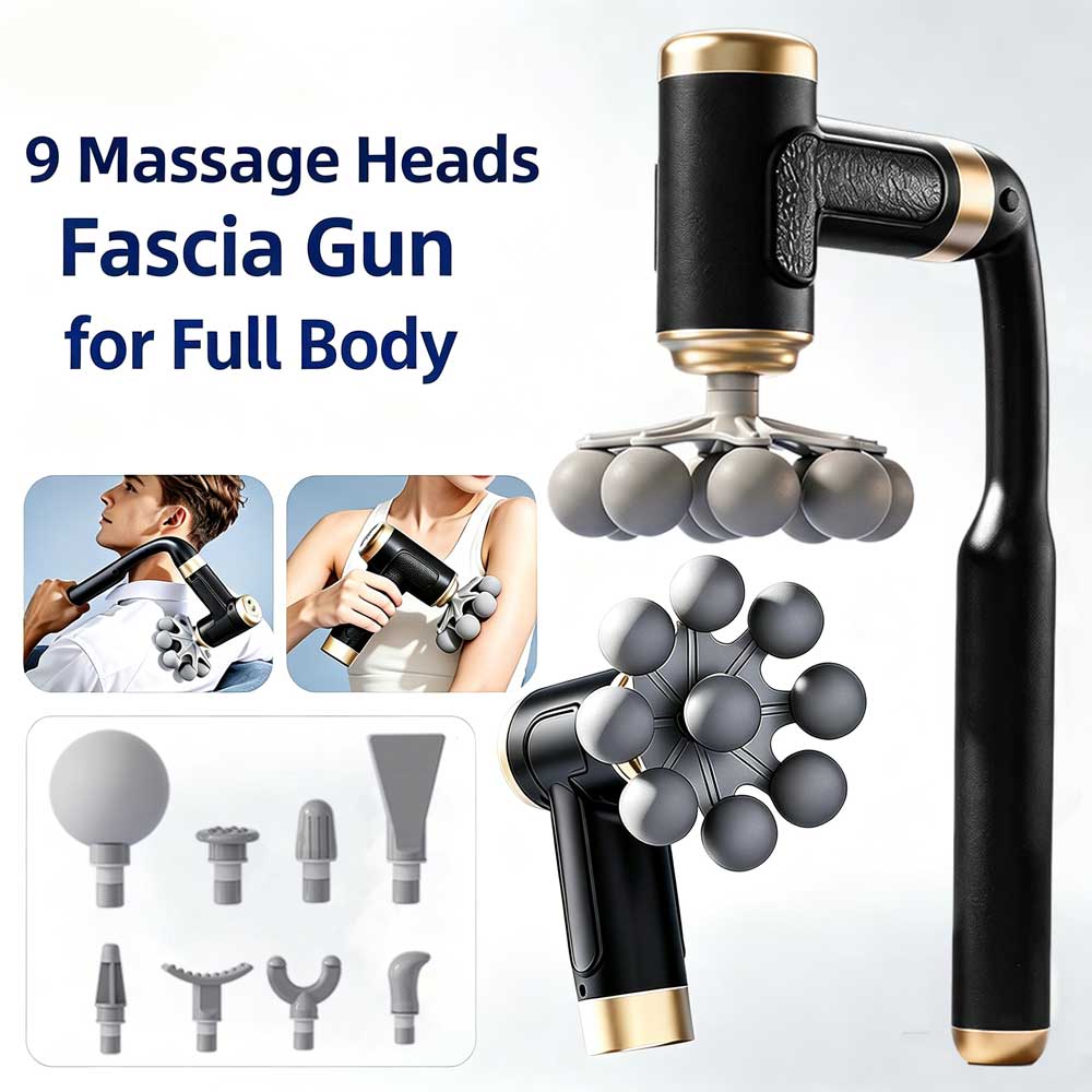 Electric Massage Gun Deep Tissue - Pistol Pijat Fascia 2-in-1 Gagang Panjang