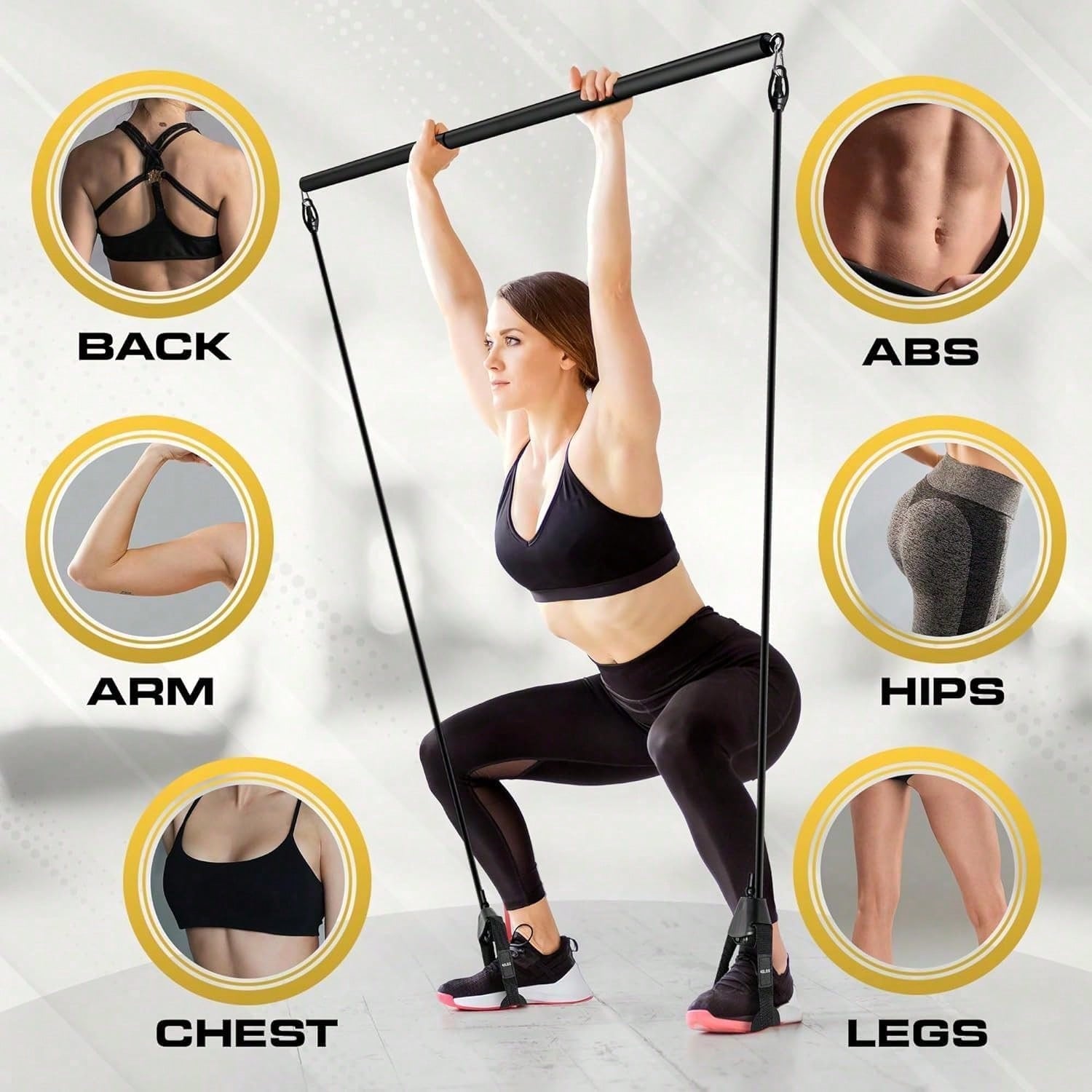 Set Alat Pilates dengan Pita R - Pilates Bar Kit With Resistance Bands ulasan dan harga